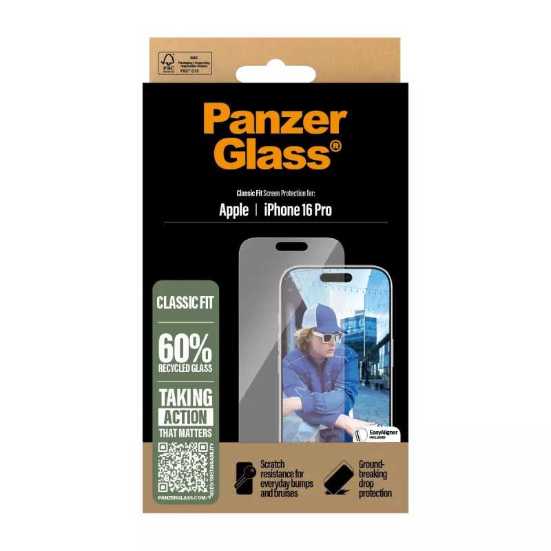 PanzerGlass ® Displayschutzfolie iPhone 16 Pro | Classic Fit, Apple, Apple - iPhone 16 Pro, Trockenanwendung, Kratzfest, Stoßfest, Transparent, 1 Stück