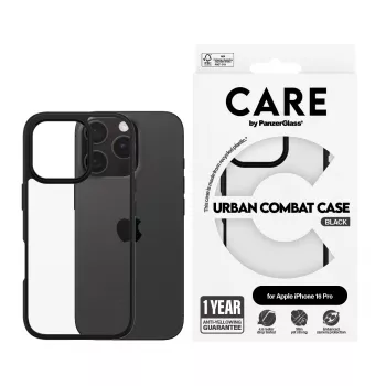 PanzerGlass CARE™ by ® Urban Combat Hülle transparent mit schwarzem Rahmen für iPhone 16 Pro