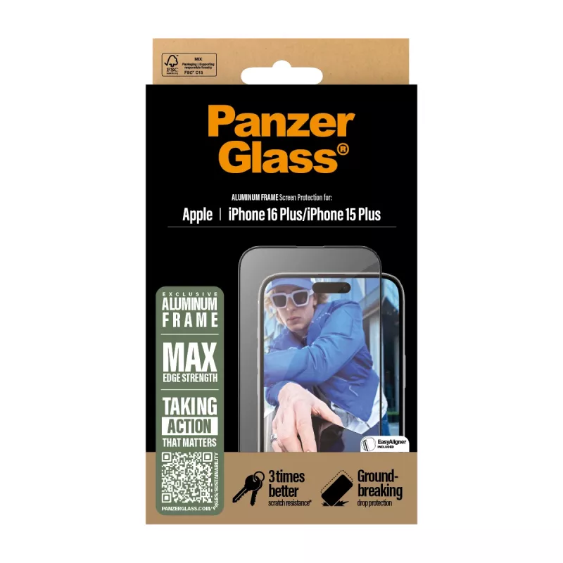 PanzerGlass® Displayschutz Aluminiumrahmen iPhone 16 Plus | 15 Plus | Ultra-Wide Fit
