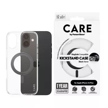 PanzerGlass CARE™ by ® Case Transparent mit schwarzem Kickstand & MagSafe iPhone 16 Plus