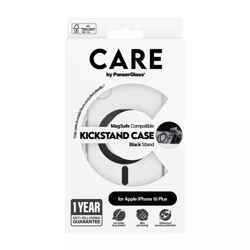PanzerGlass CARE™ by ® Case Transparent mit schwarzem Kickstand & MagSafe iPhone 16 Plus