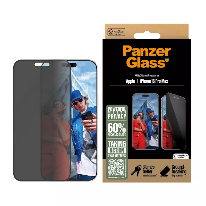 PanzerGlass ® Privacy Screen Protector iPhone 16 Pro Max | Ultra-Wide Fit mit EasyAligner