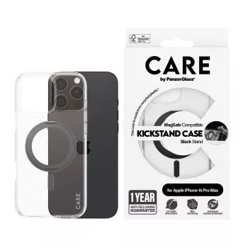 PanzerGlass CARE™ by ® Case Transparent mit schwarzem Kickstand & MagSafe für iPhone 16 Pro Max
