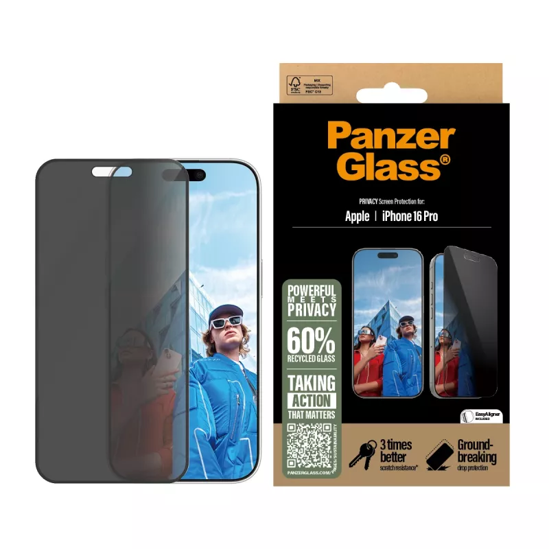 PanzerGlass ® Privacy Screen Protector iPhone 16 Pro | Ultra-Wide Fit mit EasyAligner