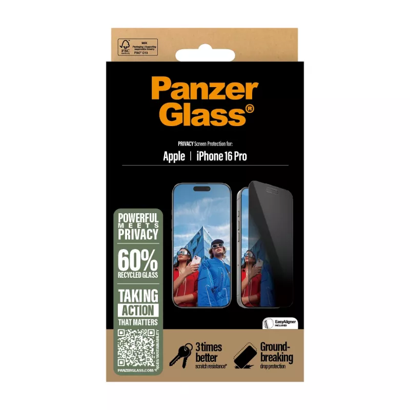 PanzerGlass ® Privacy Screen Protector iPhone 16 Pro | Ultra-Wide Fit mit EasyAligner