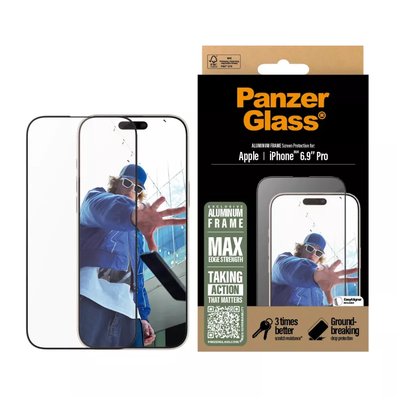 PanzerGlass® Bildschirmschutzfolie Aluminiumrahmen iPhone 16 Pro Max | Ultra-Wide Fit
