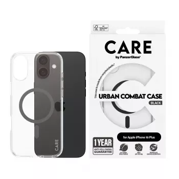 PanzerGlass CARE™ by ® Urban Combat Hülle transparent mit schwarz MagSafe iPhone 16 Plus