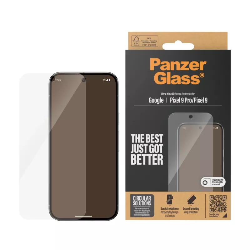 PanzerGlass Displayschutzfolie Google Pixel 9 | 9 Pro Ultra-Wide Fit kratzfest stoßfest