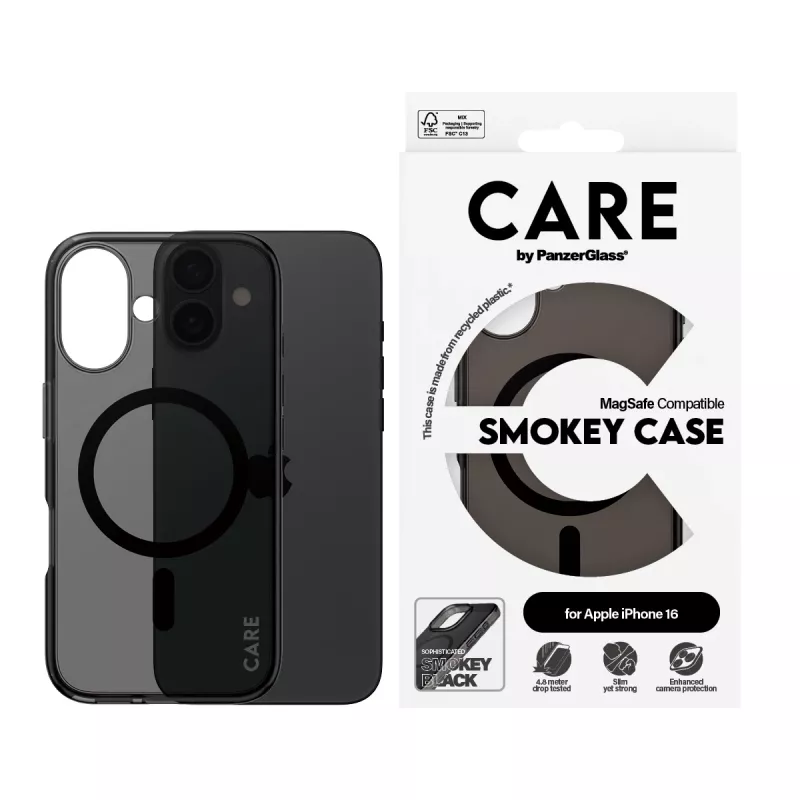PanzerGlass CARE™ by ® Urban Combat Case Smokey w. Schwarz MagSafe iPhone 16
