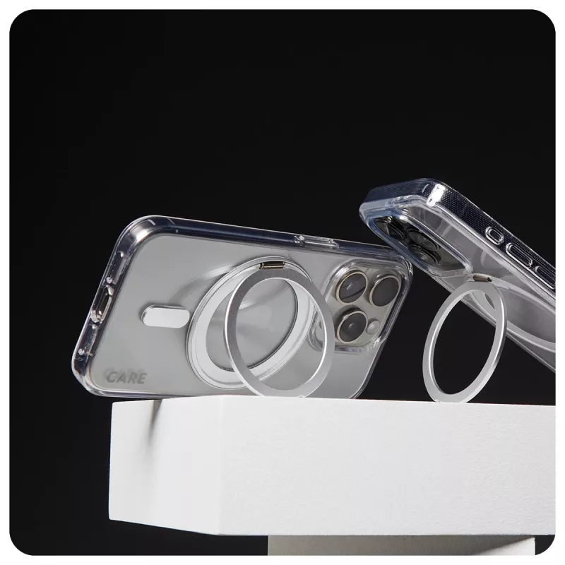 PanzerGlass CARE™ by ® transparente Hülle mit silbernem Kickstand & MagSafe iPhone 16 Plus