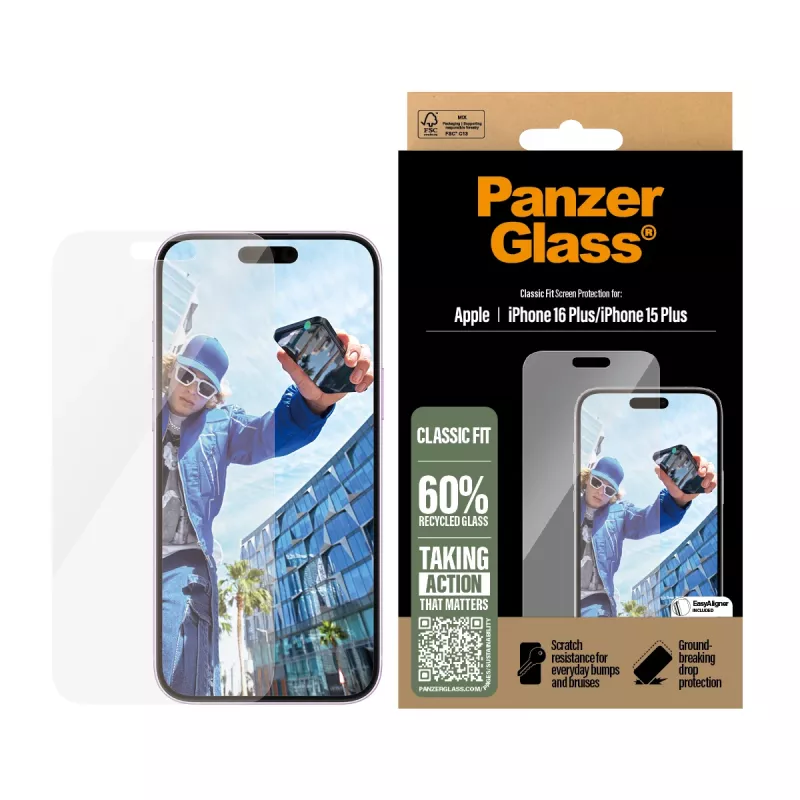 PanzerGlass® Displayschutzfolie iPhone 16 Plus | 15 Plus | Classic Fit