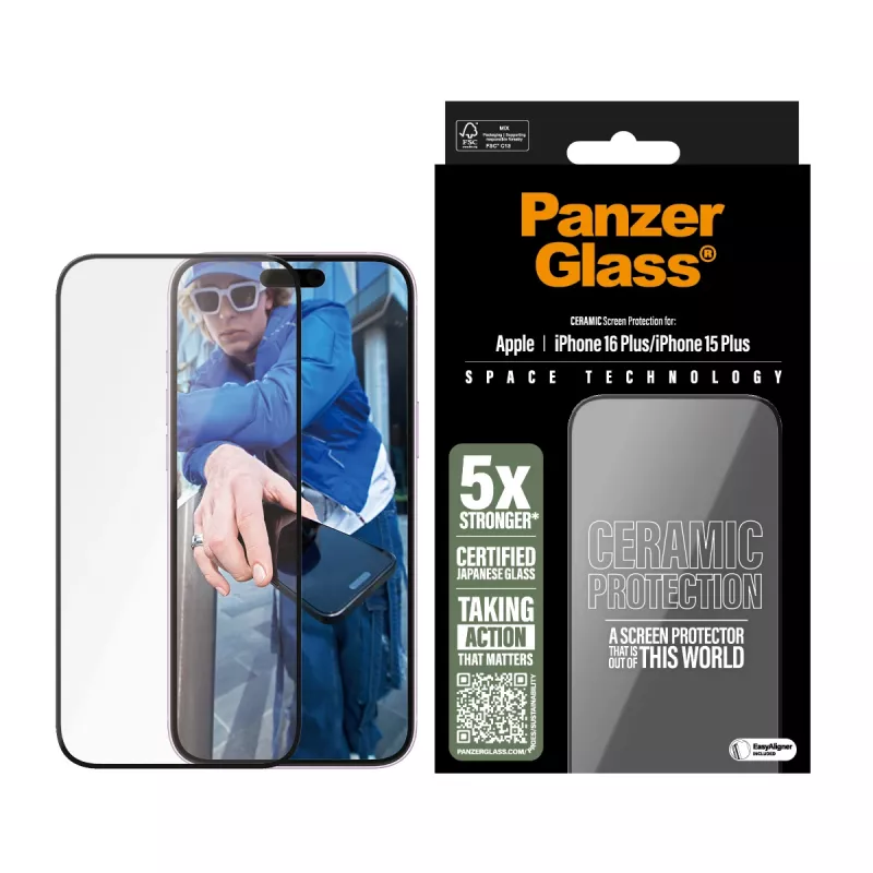 PanzerGlass ® Keramik-Displayschutz für iPhone 16 Plus | 15 Plus | Ultra-Wide Fit mit EasyAligner