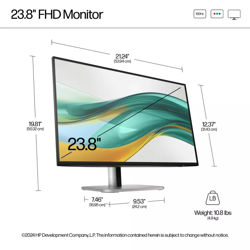 HP Series 5 Pro 23,8 Zoll FHD Monitor - 524pf, 60,5 cm (23,8 Zoll), 1920 x 1080 Pixel, Full HD, LCD, 5 ms, Schwarz, Silber
