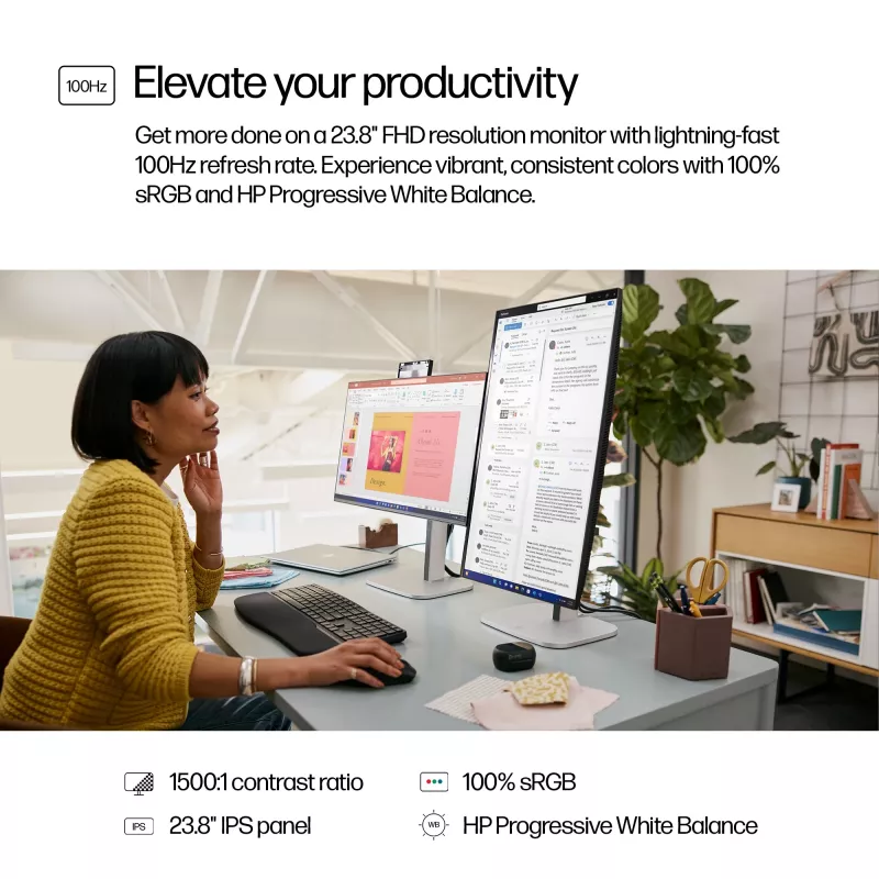 HP Series 5 Pro 23,8 Zoll FHD Monitor - 524pf, 60,5 cm (23,8 Zoll), 1920 x 1080 Pixel, Full HD, LCD, 5 ms, Schwarz, Silber