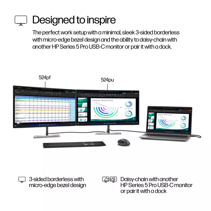 HP Series 5 Pro 23,8 Zoll FHD Monitor - 524pf, 60,5 cm (23,8 Zoll), 1920 x 1080 Pixel, Full HD, LCD, 5 ms, Schwarz, Silber