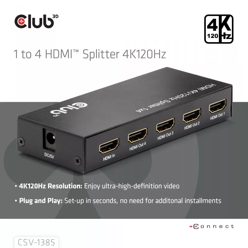 CLUB3D 1 zu 4 HDMI™ Splitter 4K120Hz