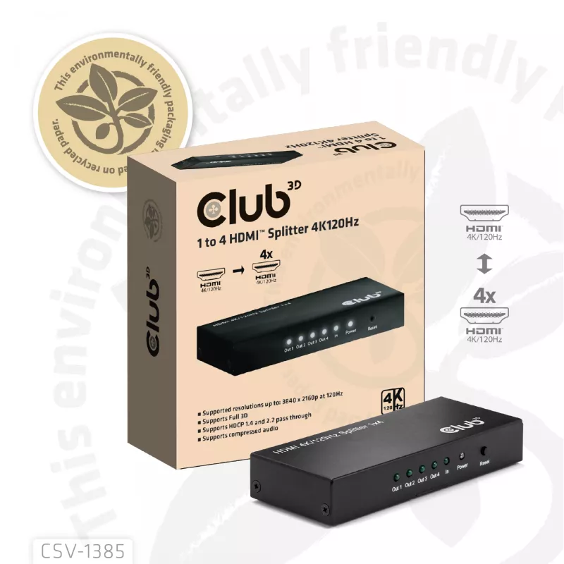 CLUB3D 1 zu 4 HDMI™ Splitter 4K120Hz