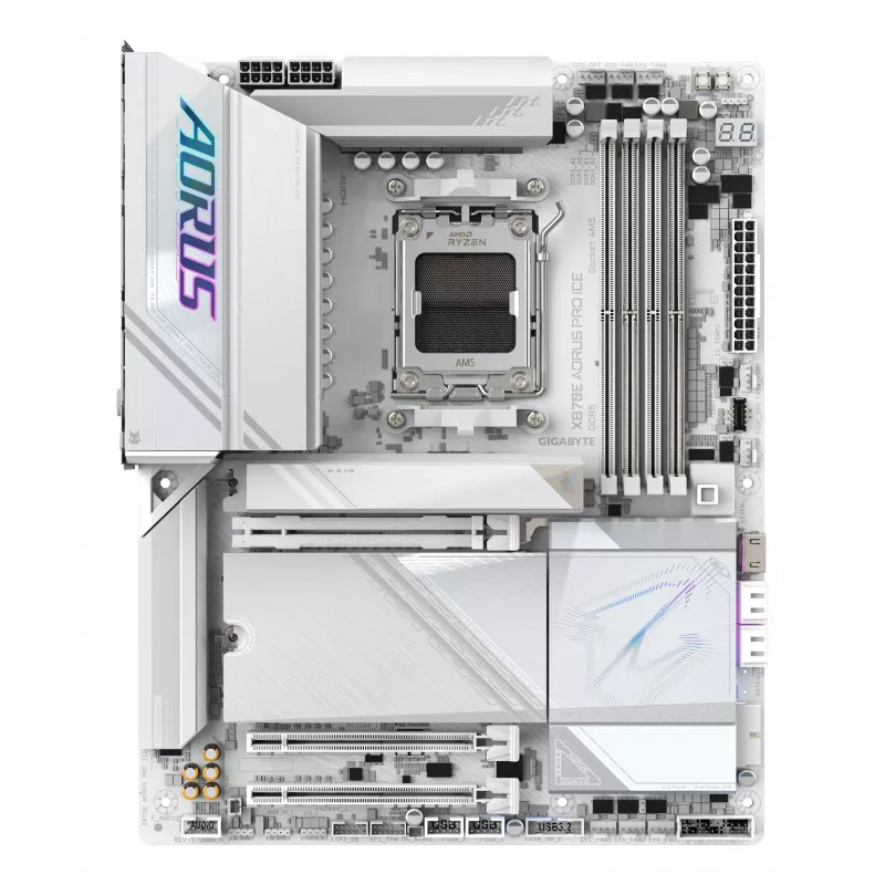 Motherboard GIGABYTE X870E AORUS PRO ICE — AMD X870E, Sockel AM5, ATX, DDR5, 4×DIMM, Wi‑Fi 7, 2.5Gb LAN
