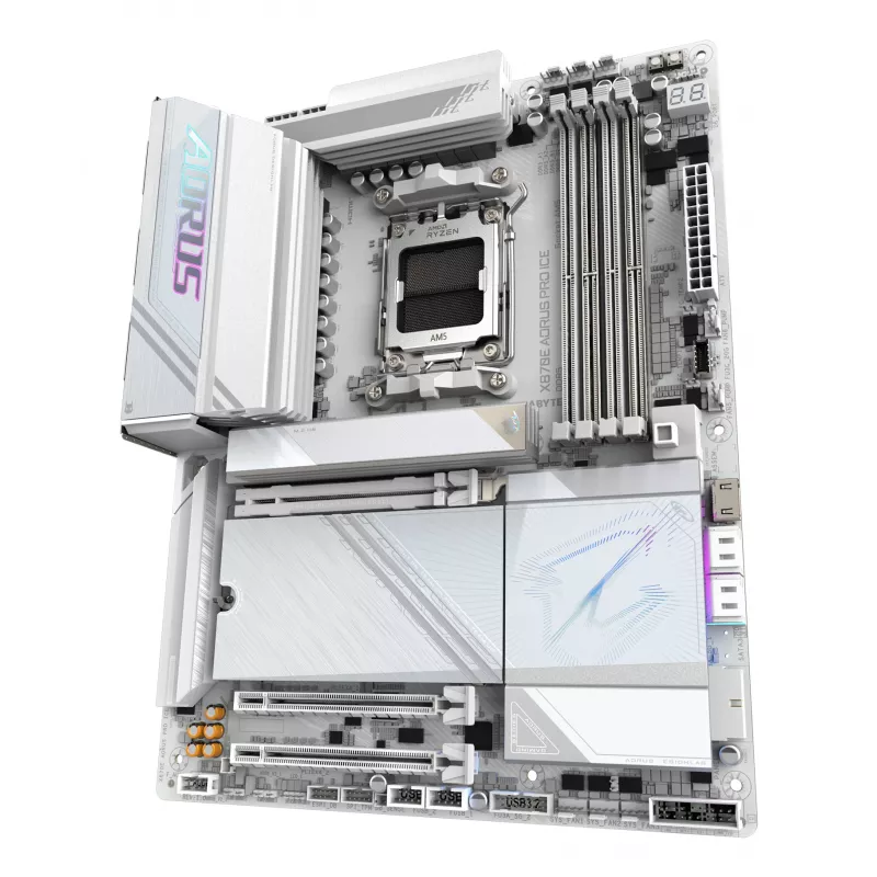 Motherboard GIGABYTE X870E AORUS PRO ICE — AMD X870E, Sockel AM5, ATX, DDR5, 4×DIMM, Wi‑Fi 7, 2.5Gb LAN