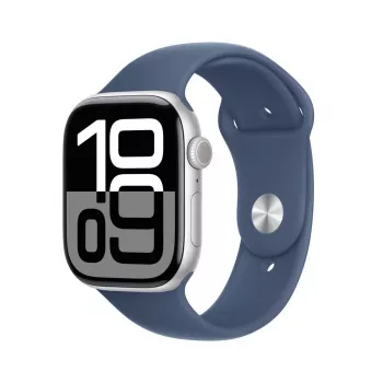 APPLE Watch Series 10 GPS + Cellular 46mm Silber Aluminiumgehäuse mit Denim Sportarmband - M/L