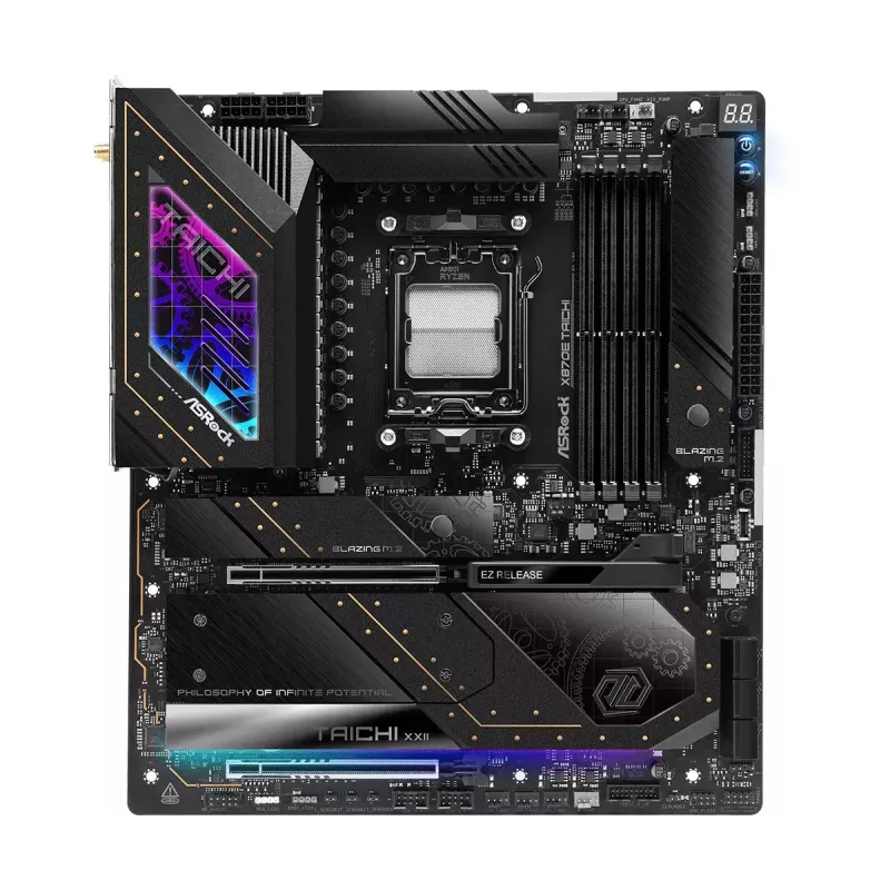 Mainboard ASRock X870E Taichi — AMD X870E, Socket AM5, Extended ATX, DDR5, 4 DIMM, bis zu 256GB, Wi‑Fi 7, 5Gb LAN