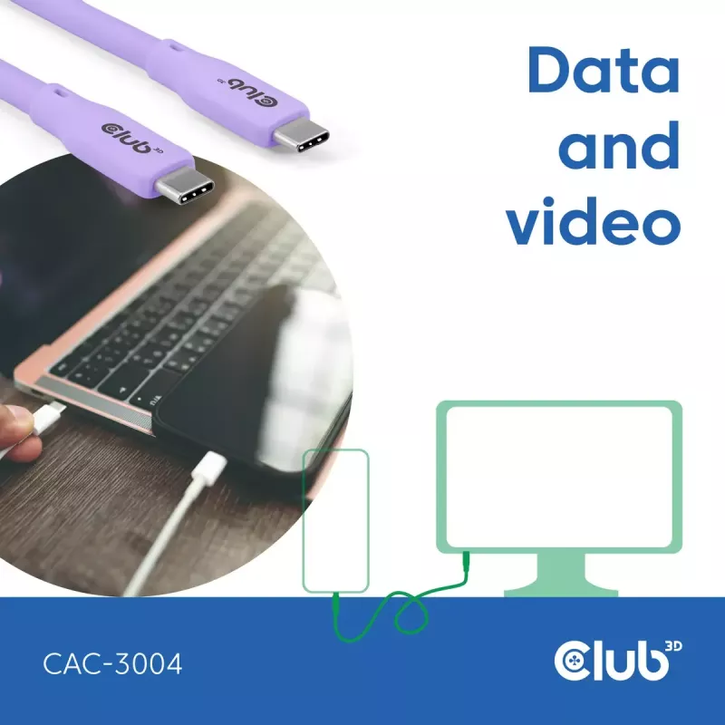 USB-C-Kabel CLUB3D CAC-3004 2m Lila