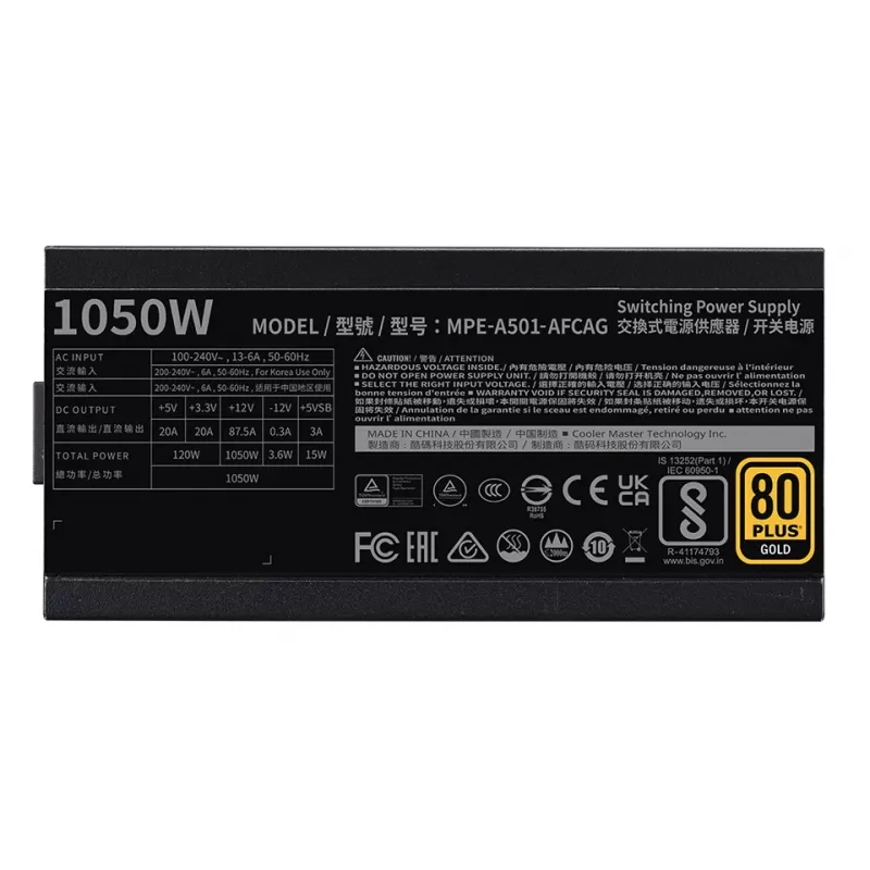 COOLER MASTER Netzteil MWE 1050 V2 Gold Full Modular 1050W ATX Schwarz