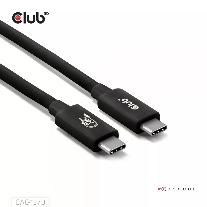 USB Type-C Kabel CLUB3D CAC-1570 1,2m — 80Gbps, 240W, unterstützt 8K@240Hz, schwarz