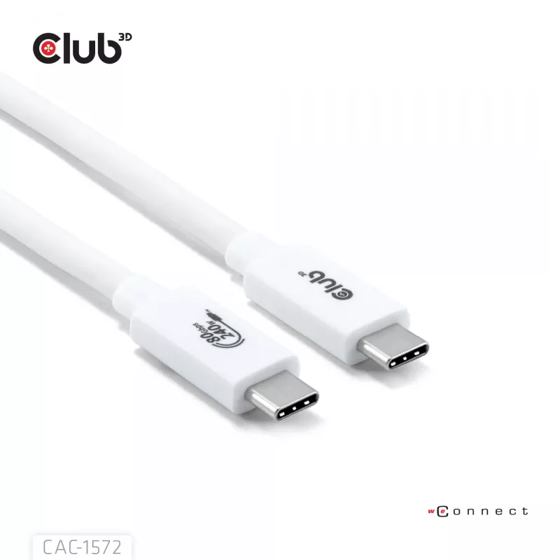 CLUB3D USB 80Gbps zertifiziertes 240W 8K240Hz Type-C® 1.2m / 3.94ft schwarzes Kabel