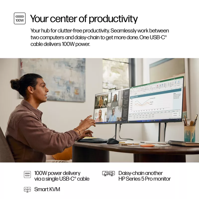 HP Series 5 Pro 27 Zoll QHD USB-C Konferenzmonitor - 527pm, 68,6 cm (27 Zoll), 2560 x 1440 Pixel, Quad HD, LCD, 5 ms, Schwarz