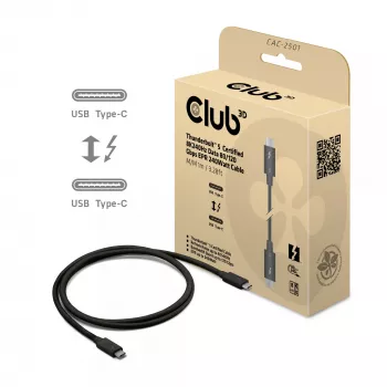 CLUB3D Thunderbolt™ 5 zertifiziertes Kabel 8K240Hz Daten 80/120 Gbps EPR 240 Watt M/M 1m / 3,28ft