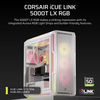 CORSAIR PC-Gehäuse - 5000T LX RGB Midi-Tower (tempered Glass) Weiß