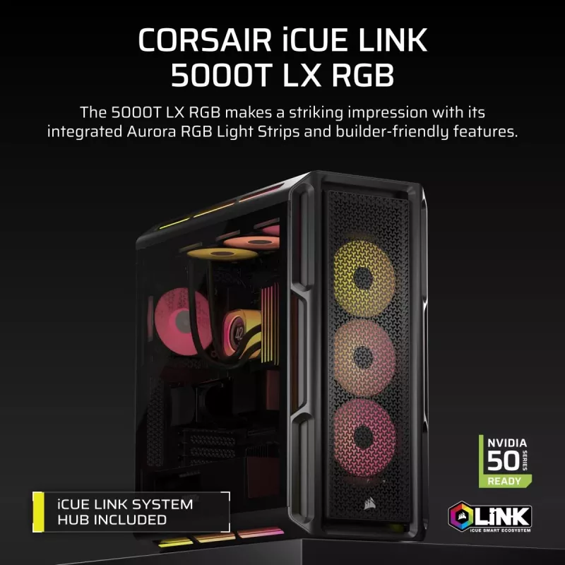 CORSAIR PC-Gehäuse - Icue Link 5000t Lx RGB Mid-Tower High-Performance