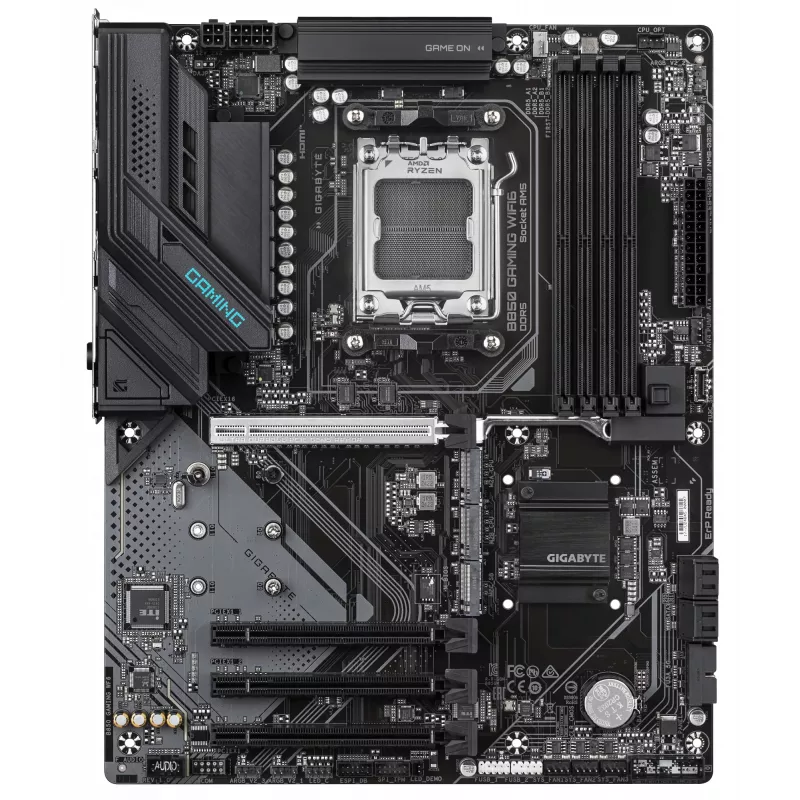 Motherboard GIGABYTE B850 GAMING WIFI6, AMD B850 Chipsatz, AM5-Sockel, ATX, 4x DDR5-Steckplätze, Wi‑Fi 6, 3x M.2, 4x SATA III