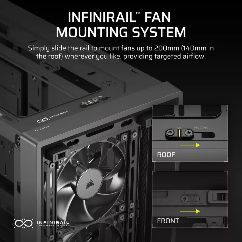 PC-Gehäuse CORSAIR FRAME 4000D RS Midi Tower — schwarz, EATX-Unterstützung, gehärtetes Glas, USB-C, 3x120-mm-Frontlüfter