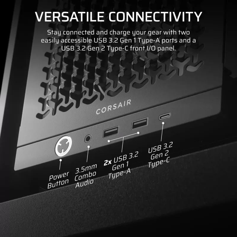 PC-Gehäuse CORSAIR FRAME 4000D RS Midi Tower — schwarz, EATX-Unterstützung, gehärtetes Glas, USB-C, 3x120-mm-Frontlüfter