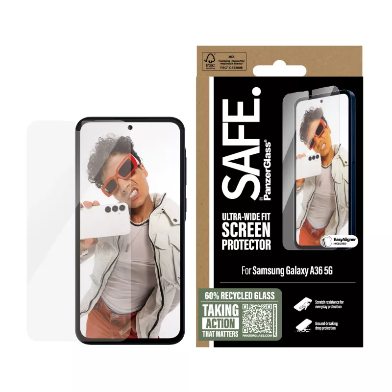 PanzerGlass SAFE. by ® Displayschutzfolie Samsung Galaxy A36 5G | Ultra-Wide Fit mit EasyAligner