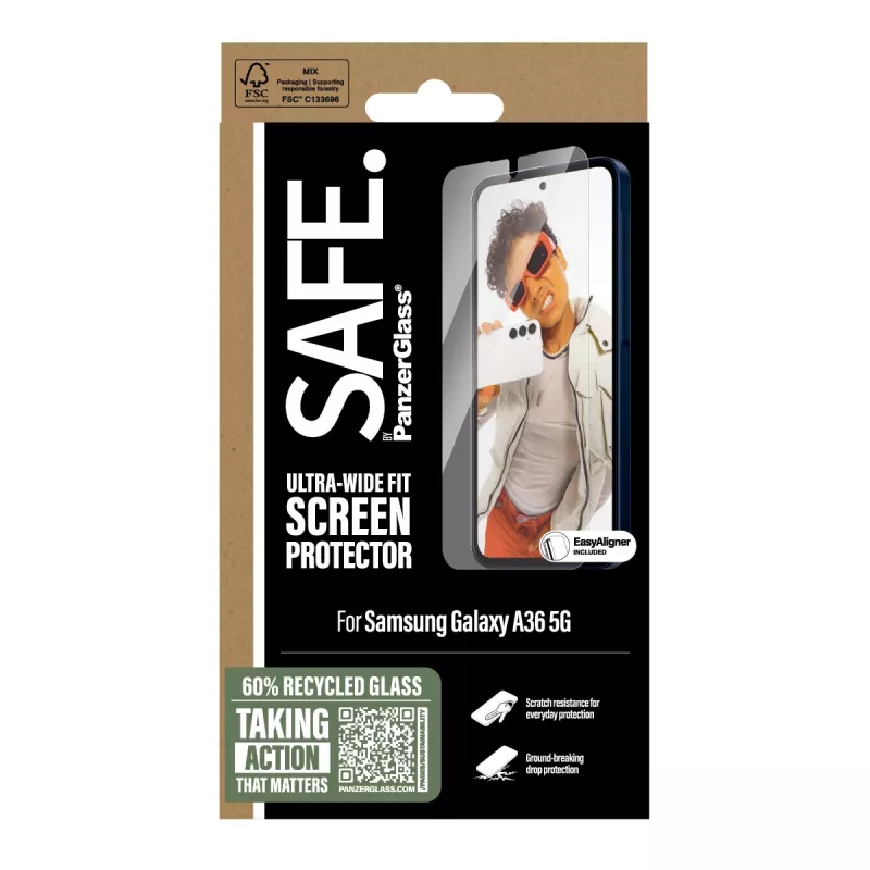 PanzerGlass SAFE. by ® Displayschutzfolie Samsung Galaxy A36 5G | Ultra-Wide Fit mit EasyAligner