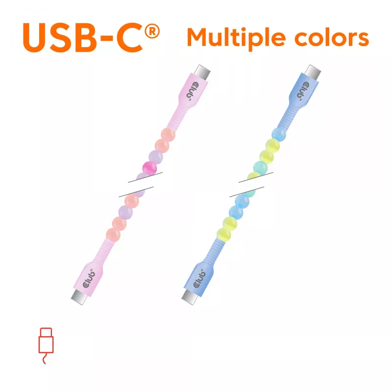 CLUB3D USB-C® Perlenkabel, Pink, 2 m, USB C, USB C, 0.48 Gbit/s, Pink
