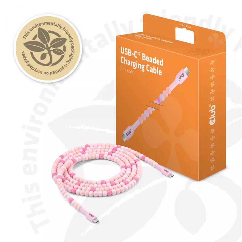 CLUB3D USB-C® Perlenkabel, Pink, 2 m, USB C, USB C, 0.48 Gbit/s, Pink