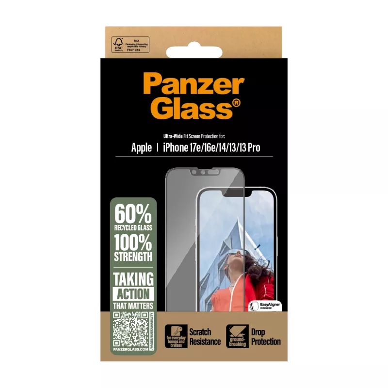 PanzerGlass ® Displayschutzfolie iPhone 17e | 16e | 14 | 13 | 13 Pro | Ultra-Wide Fit mit EasyAligner