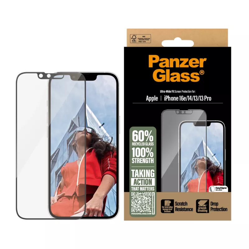 PanzerGlass ® Displayschutzfolie iPhone 17e | 16e | 14 | 13 | 13 Pro | Ultra-Wide Fit mit EasyAligner