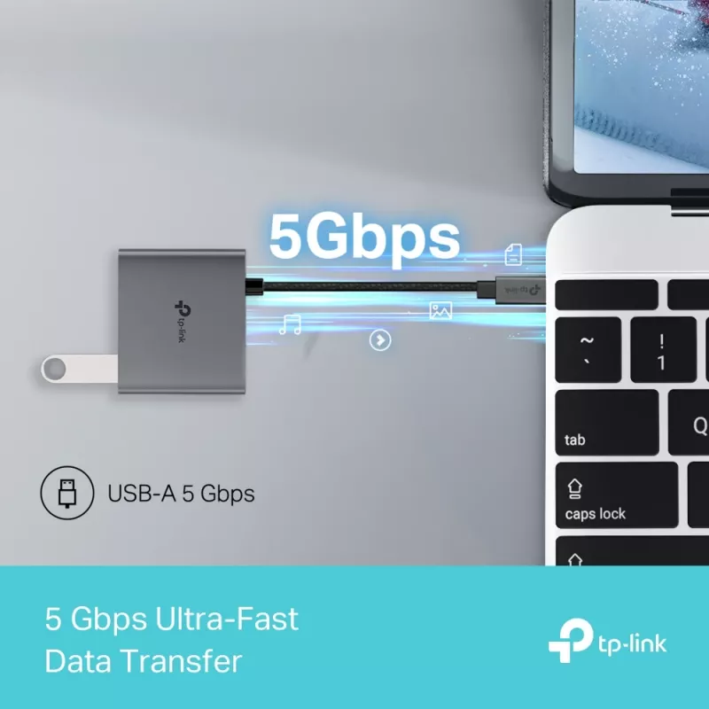 USB Type-C Hub TP-Link UH3020C — 3-Port (HDMI, USB-A, USB-C), 5 Gbit/s, HDMI 4K@60Hz, PD bis 100W, Aluminium, 0,18 m Kabel