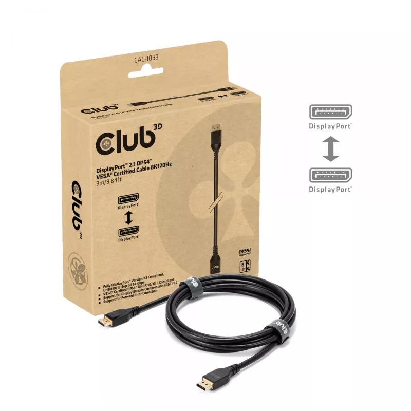 CLUB3D DisplayPort™ 2.1 DP54™ VESA® zertifiziertes Kabel 8K120Hz 3m/ 9.84ft