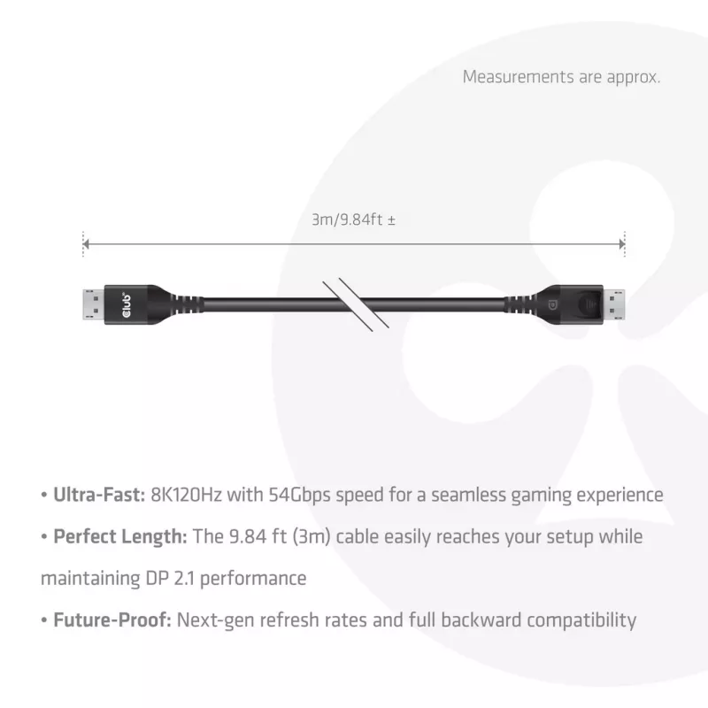 CLUB3D DisplayPort™ 2.1 DP54™ VESA® zertifiziertes Kabel 8K120Hz 3m/ 9.84ft
