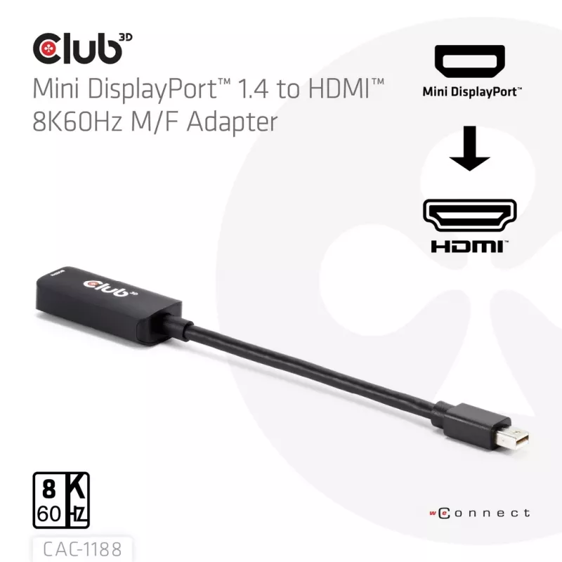 Adapter club 3d Mini DisplayPort 1.4 auf HDMI 8K60Hz M/F, Mini DisplayPort Stecker