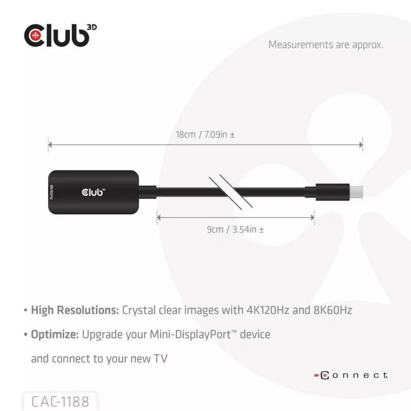 Adapter club 3d Mini DisplayPort 1.4 auf HDMI 8K60Hz M/F, Mini DisplayPort Stecker