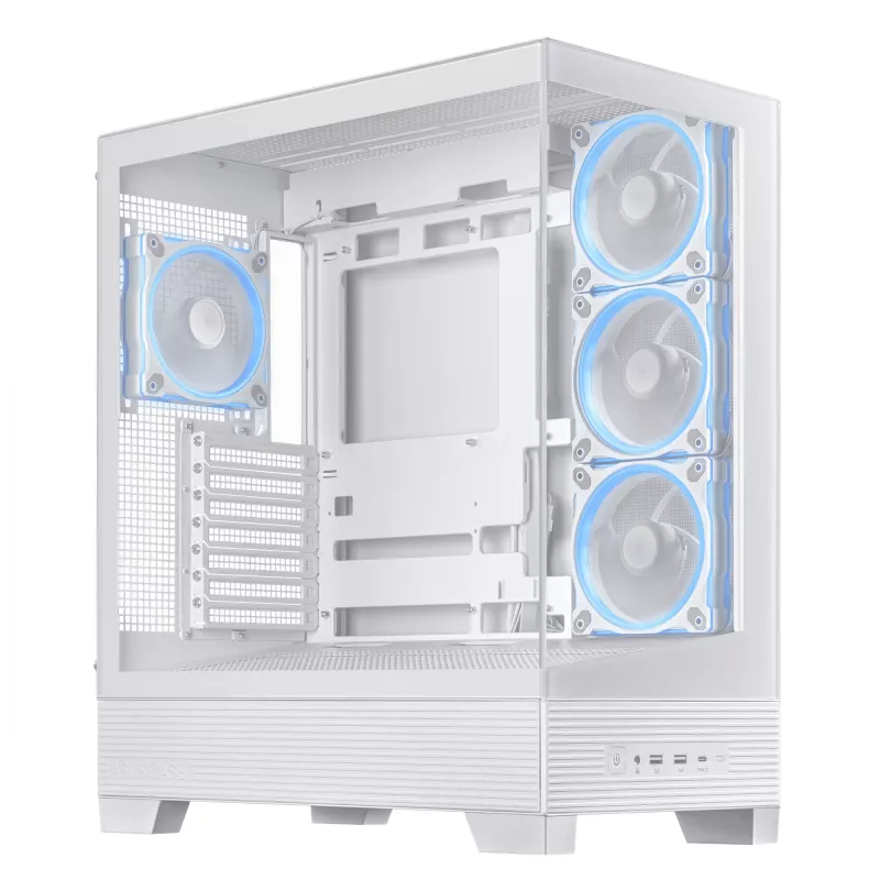PC-Gehäuse ASUS A31 Plus TG ARGB WHITE Midi Tower — ATX, Tempered Glass, ARGB, 3x120mm + 1x120mm Lüfter, 38 cm GPU, 165 mm CPU-Kühler