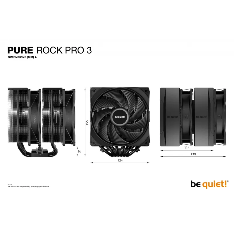 be quiet! Pure Rock Pro 3 Schwarz Prozessor-Luftkühler 12 cm 1 Stk.