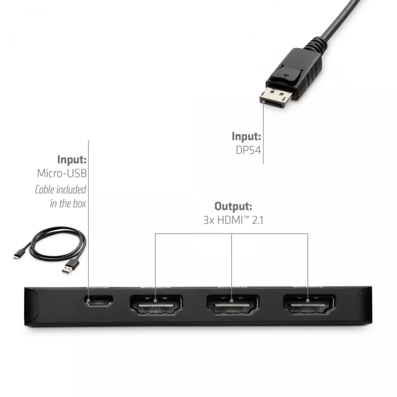 CLUB3D DisplayPort™ auf Triple HDMI™ 8K60Hz Hub, DisplayPort, HDMI, 2.1b/1.4a, 13,5 Mbit/s, 120 Hz, 3840 x 2160, 7680 x 4320